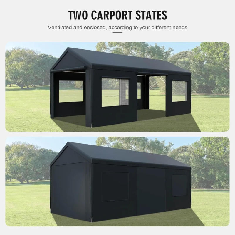 Description Picture 3 of item13'x 20' Carport, Heavy Duty Car Canopy Portable Garage with Removable Sidewalls and Roll-up Ventilated Doors & Windows for Car,