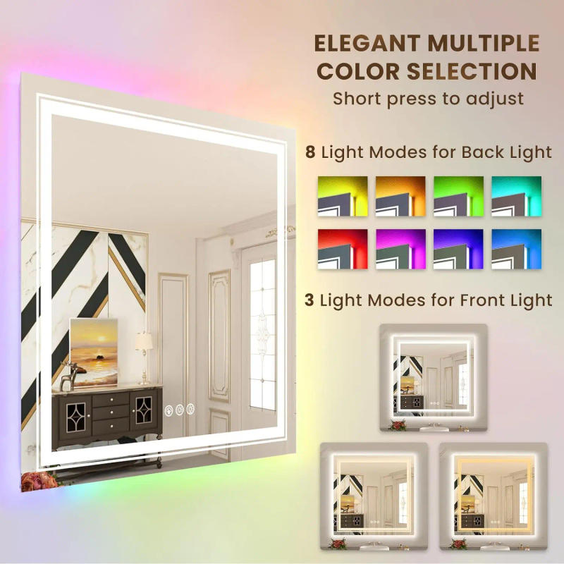 Description Picture 4 of itemBathroom Mirror with Backlit and 3 Front Light Stepless Dimmable LED Mirror for Bathroom Lighted Bathroom Vanity Mirror for