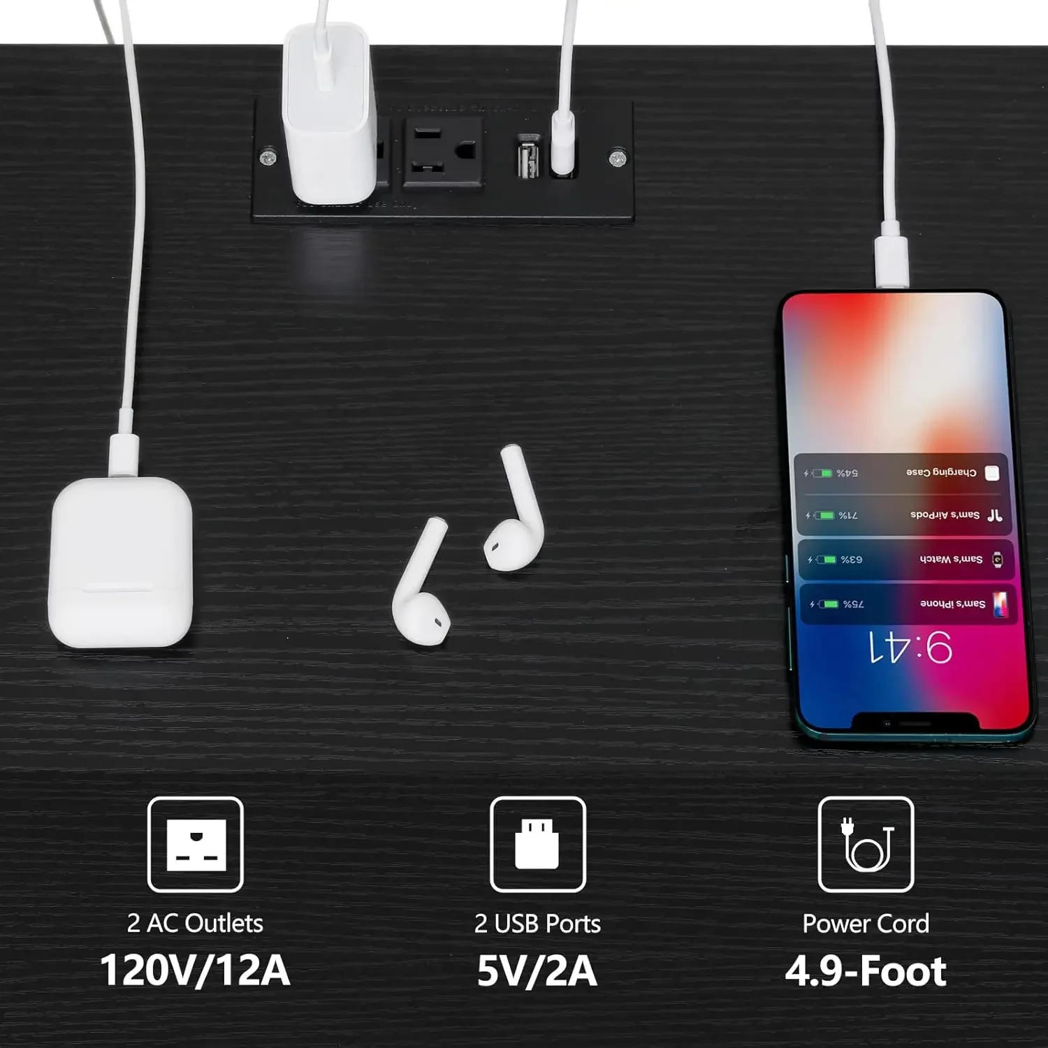 Description Picture 4 of itemNightstands Set of 2, Nightstand with Charging Station & LED Light, Night Stands with Drawer for Bedroom
