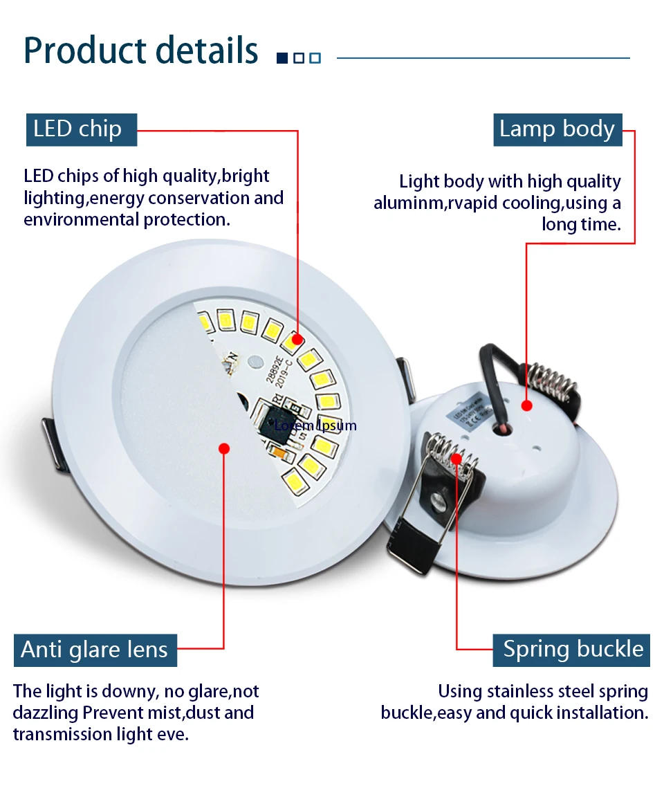 Description Picture 6 of itemLED Downlight Recessed Ceiling Spotlight AC 220V 3W 5W 7W 9W 12W 15W Round Ceiling Spots Lamp for Livingroom Kitchen Bathroom