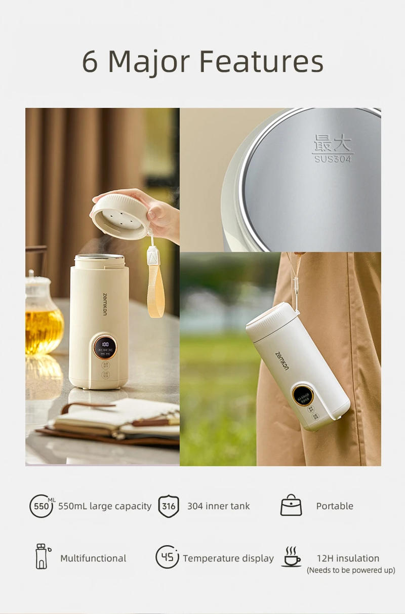 Description Picture 3 of item550ML Electric Kettle Portable Heating Cup Multifunction Boiled Water Pot Smart Teapot Adjustable Temperature Kettles 220V