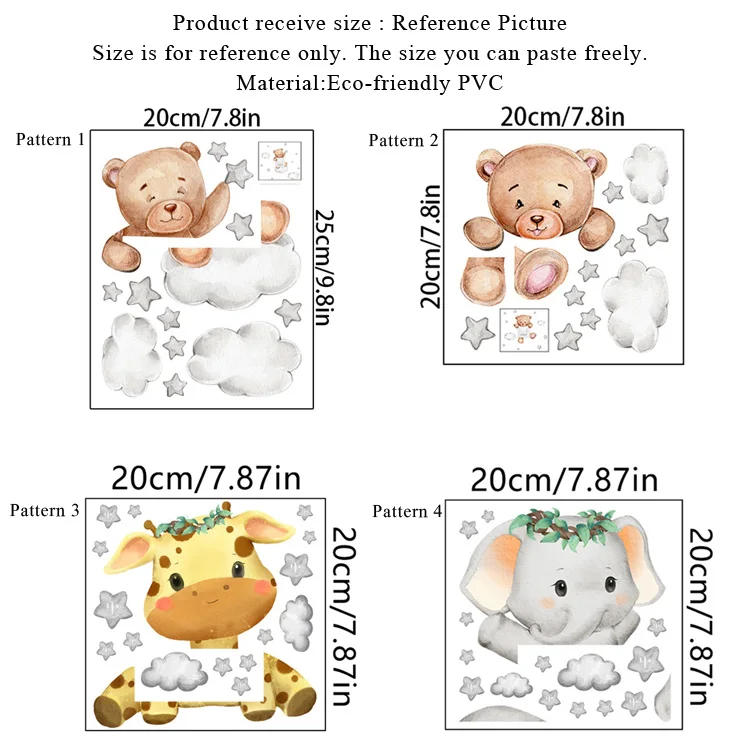 Description Picture 2 of itemCute Giraffe Bear Elephant Star Switch Sticker Kid Baby Bedroom Decoration Self-adhesive Home Decor Wallpaper Child Wall Decals