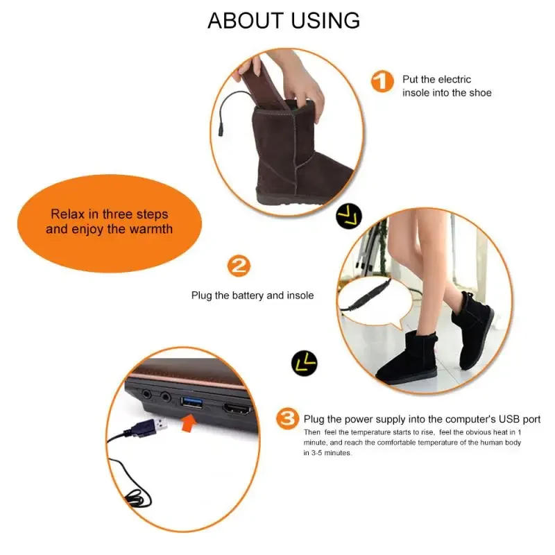 Description Picture 5 of item3 Heating Methods Heated Insoles Winter Shoe Inserts USB Charged Electric Heated Insoles For Shoes Keep Warm With Fur Foot Pads