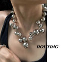 Light luxury style round bead silver ball collarbone chain, exaggerated high-end feeling, personalized niche necklace