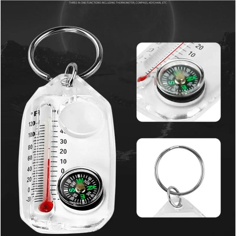 Description Picture 4 of item2pcs Three In One Compass Thermometer Keychains Mini Portable Precise Accurate Mountain Outdoor Camping Travel Adventure Tools