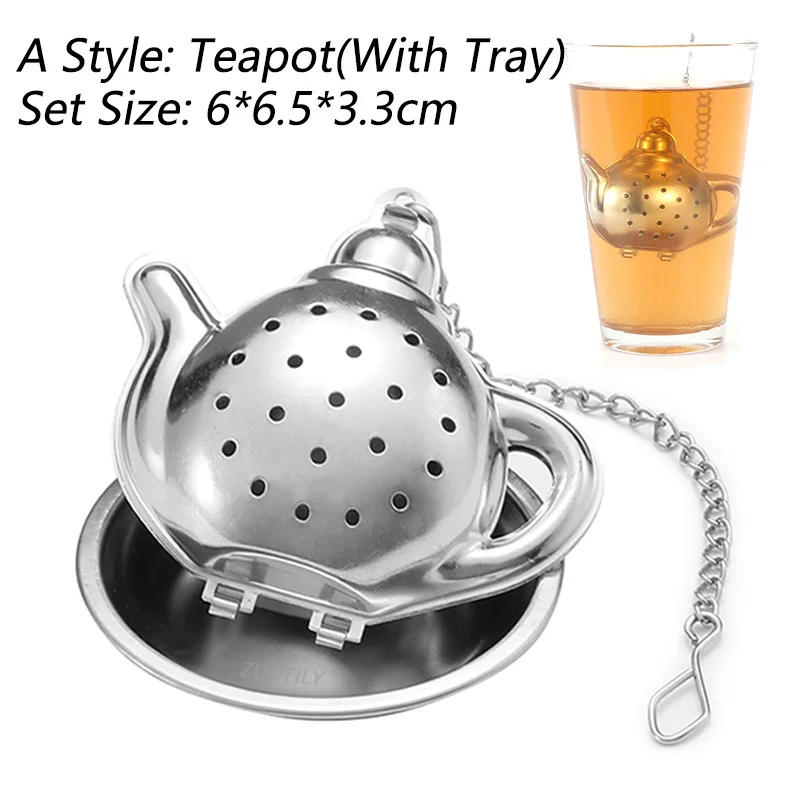 Description Picture 4 of itemNew Stainless Steel Tea Infuser Teapot/Heart/Bird/Frog/Tree/Star Shaped Mesh Strainer Coffee Herb Spice Diffuser With Dish Tray