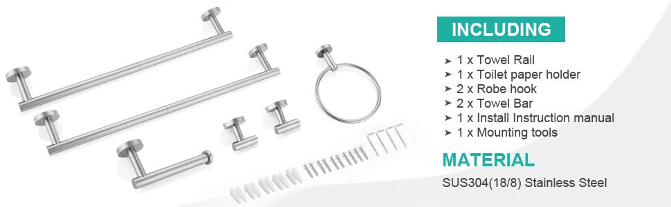 Description Picture 3 of itemBathroom Hardware Set,6-Piece Towel Bar Set Brushed Nickle Towel Holder Set Includes 19.68/23.6 in Towel Bar,Toilet Paper Holder