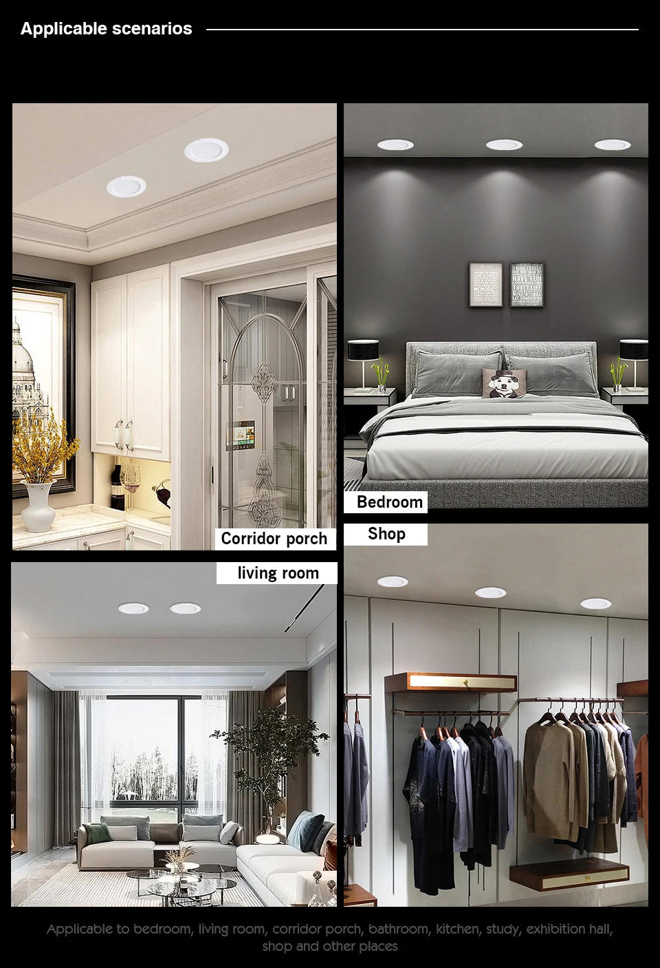 Description Picture 6 of itemLED Downlight 5W 9W 12W 15W Recessed Ceiling Lamp AC110V 220V DC12V 24V Led Panel Down Lights Spotlight for Living Room Lighting