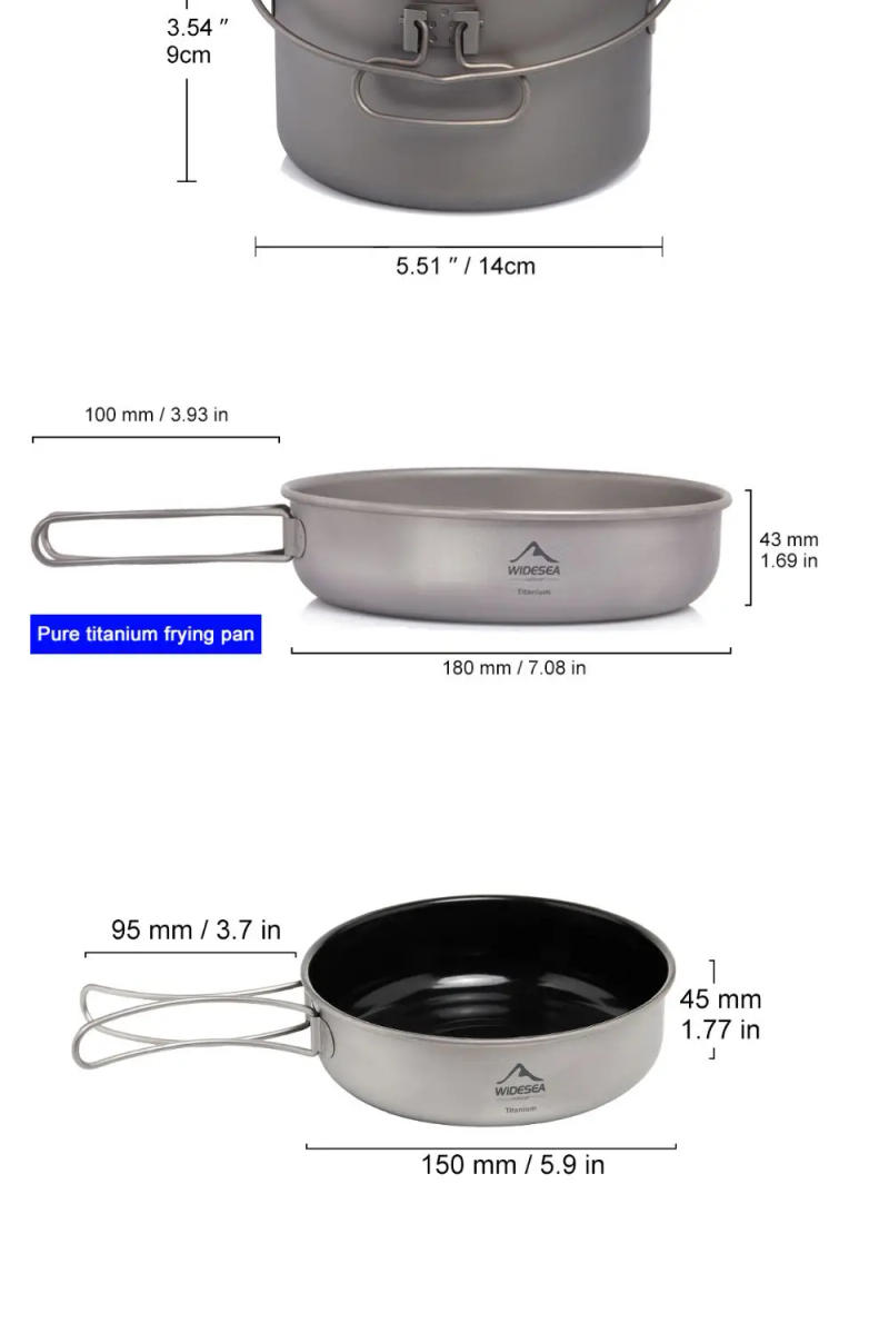 Description Picture 3 of itemWidesea Camping Tableware Titanium Cookware Set Tourism Cauldron Outdoor Cooking Pot Frying Pan Picnic Kitchen Hiking Trekking