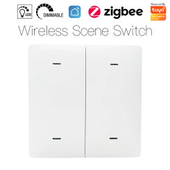 Tuya ZigBee Wireless Smart Scene Switch 4 Gang Push Button Controller with Remote Dimmer for Home Automation Scenario