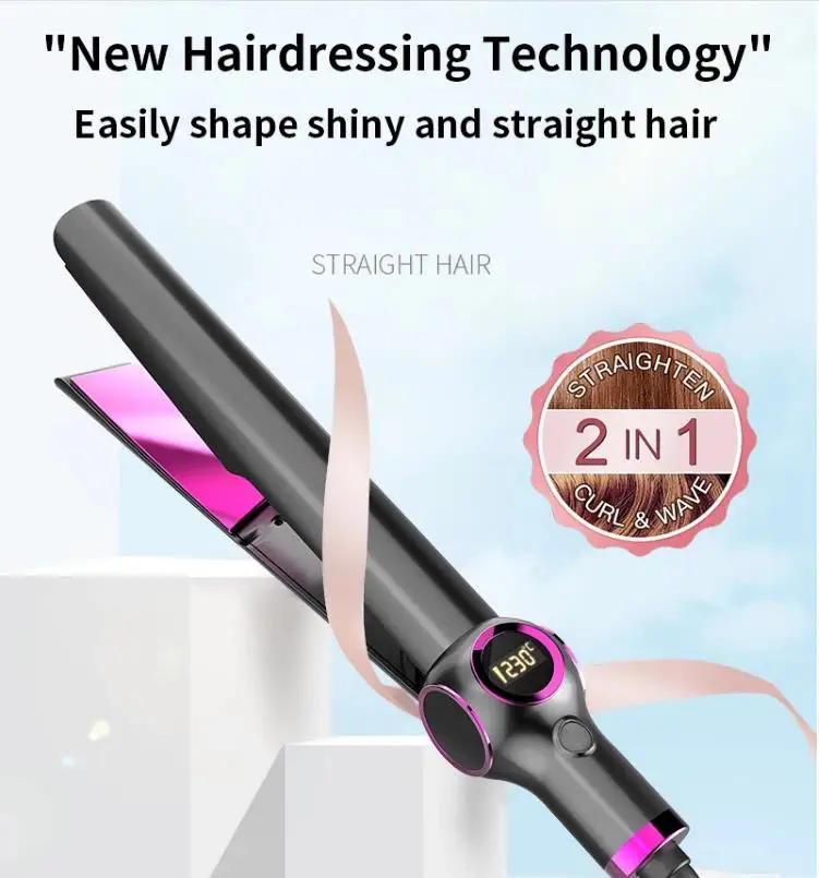 Description Picture 2 of itemHair Straightener Curler Digital Twisted Iron Automatic Professional 2 in 1 Straight Hair+curl Hair Electric Ceramic Coating LCD