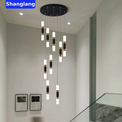 Modern Led Chandelier Round Long Acrylic Creative Restaurant Living Room Staircase Decorative Chandelier Attic Pendant Lamps