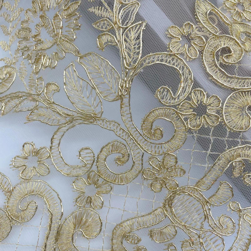 Description Picture 6 of item1yard Gold Thread Cord Embroidery Lace Trims Dress Home Textile Lace Dance Clothes Curtain Clothing Accessories 31cm wide