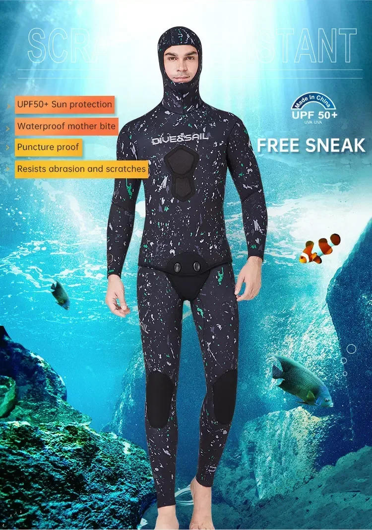 Description Picture 4 of item3MM/5MM/7MM CR Neoprene Wetsuit Open Cell Free Diving Suit Camouflage Fullsuit Mens Snorkeling Swimming Spearfishing Wetsuit