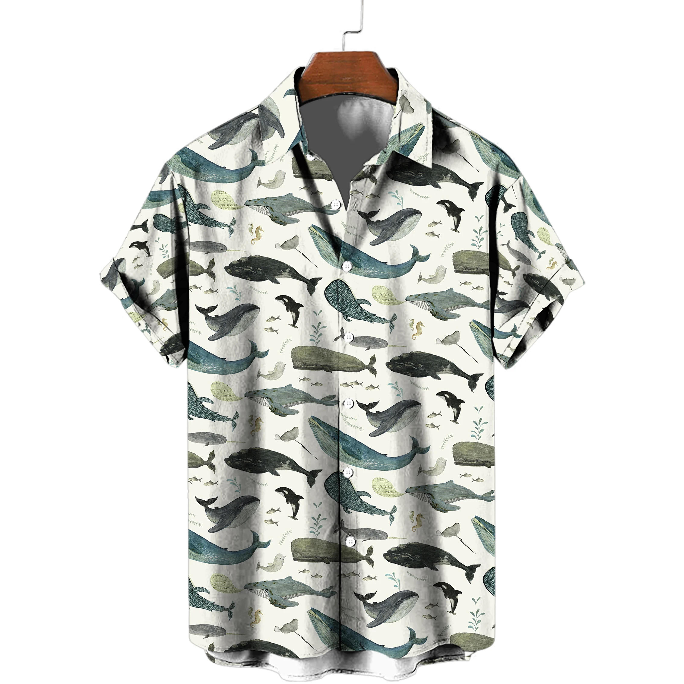 Description Picture 3 of itemNew fashionable and casual men's short sleeved whale lined 3D digital printed shirt, comfortable shirt, hot selling item