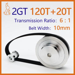 120Teeth 20Teeth 2GT Belt Pulleys Set Belt Width 10mm 6:1 Reduction 120T Synchronous Wheels 3D Printer GT2 Timing Pulley Set 20T