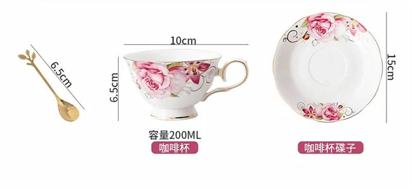 Description Picture 3 of itemCeramic Coffee Cup Saucer Spoon Set Flower Tea Cups Set European Porcelain Mug and Saucer for Coffee Cups Mugs Coffeeware Gift