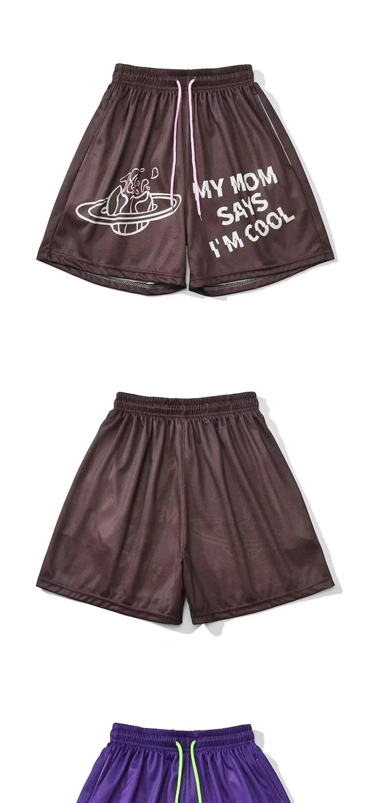 Description Picture 2 of itemMesh Basketball Sports Short Pants New Men's Purple Beach Shorts Daily Breathable Streetwear Men's Clothing Gym Shorts 2024