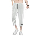 Men Cropped Pants Men's Ice Silk Mid-calf Drawstring Pants with Quick Dry Technology Soft Breathable Fabric for Comfortable