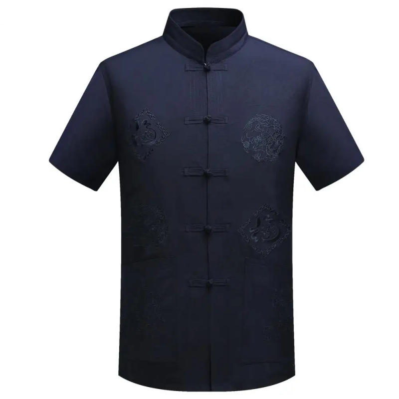 Description Picture 5 of itemSummer Men Shirt Embroidery Dragon Summer Vintage Slim-fitting Tang Suit for Daily Wear Men's Short-Sleeved Shirts