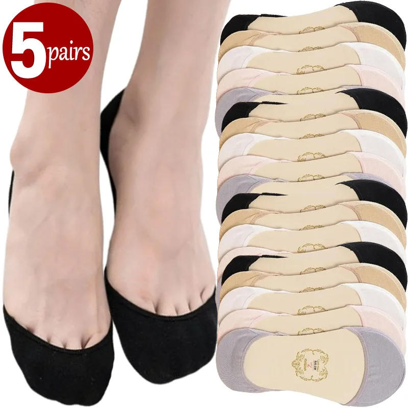 Description Picture 2 of item5Pairs Summer Cotton Socks Invisible Non-slip Boat Socks Invisible Ladies Low Cut Ankle Socks Women Slippers Silicone Thin Sock