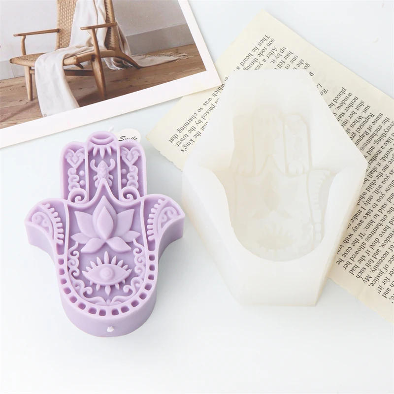 Description Picture 6 of item1pc DIY Silicone Candle Mold, Hamsa Hand Shaped Silicone Mould For Soap Resin, Candle Making Supplies Tool