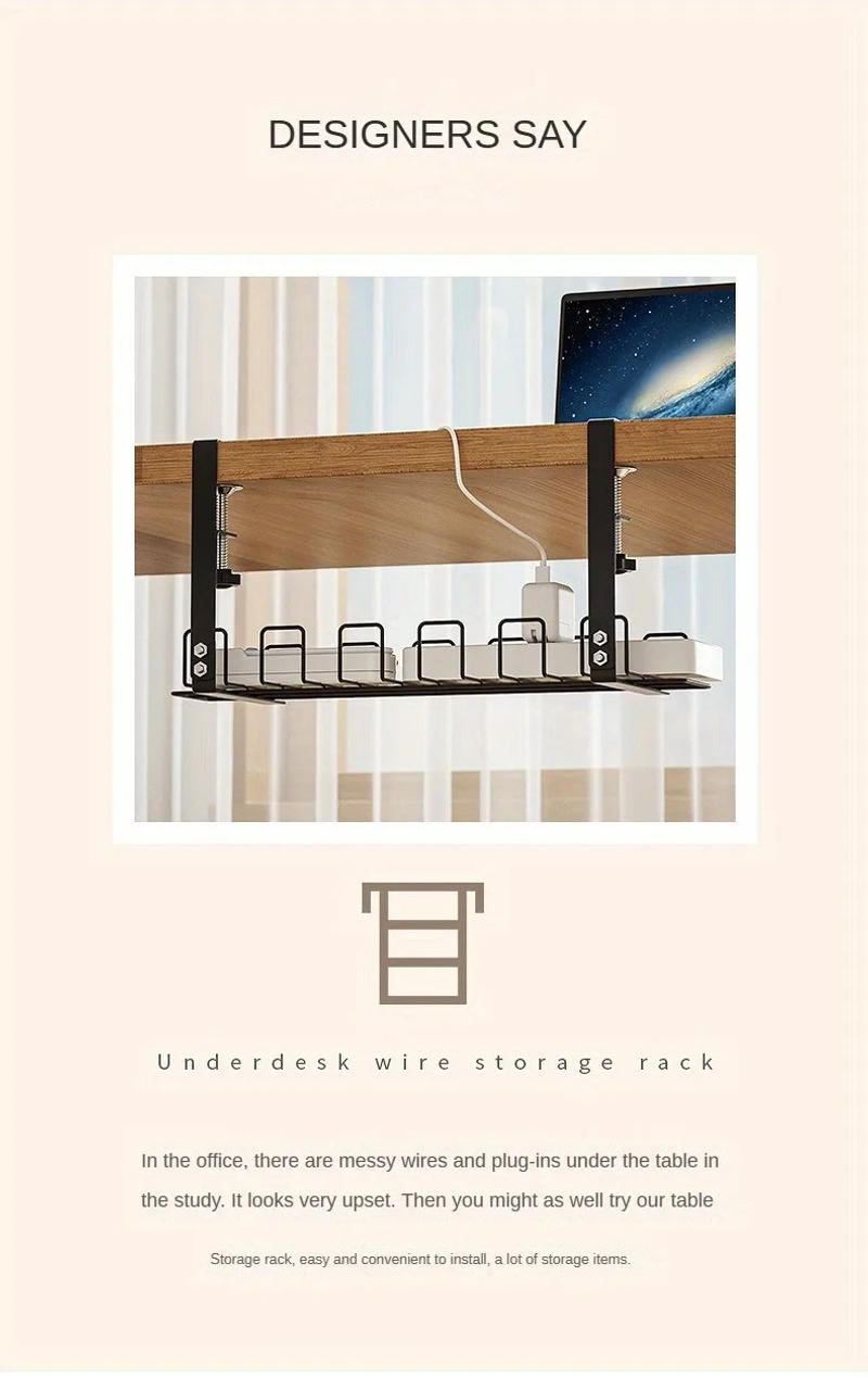 Description Picture 3 of itemUnder Table Storage Rack Metal Cable Management Tray Home Office Desk Wire Organizer No Punching Kitchen Storage Accessories