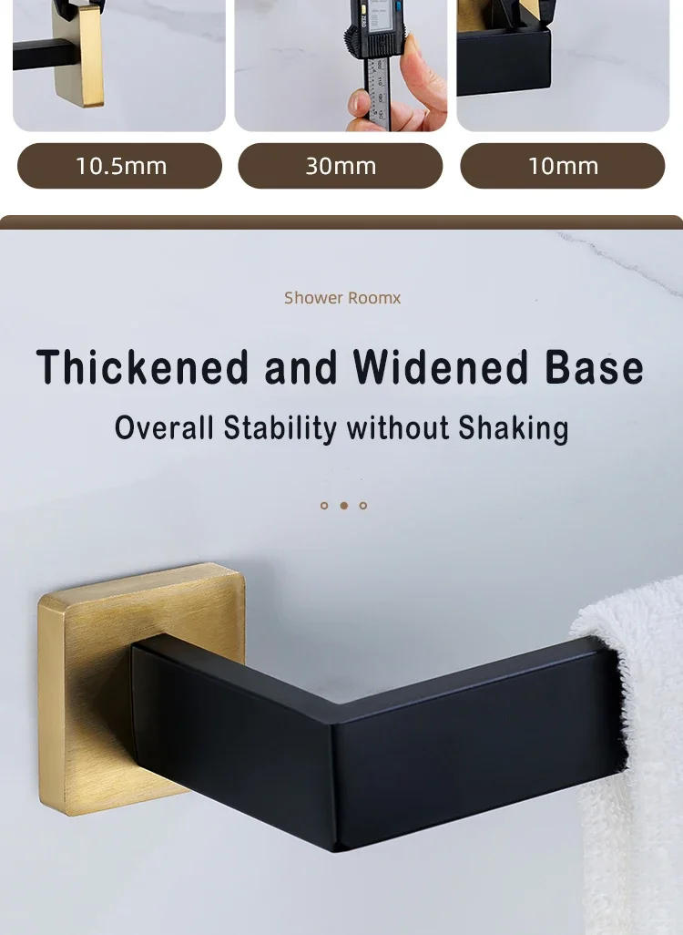 Description Picture 6 of itemBlack Gold Bathroom Hardware Set Wall Mount Stainless Steel Towel Bar Towel Ring Paper Holder Robe Hook Bathroom Accessories Set