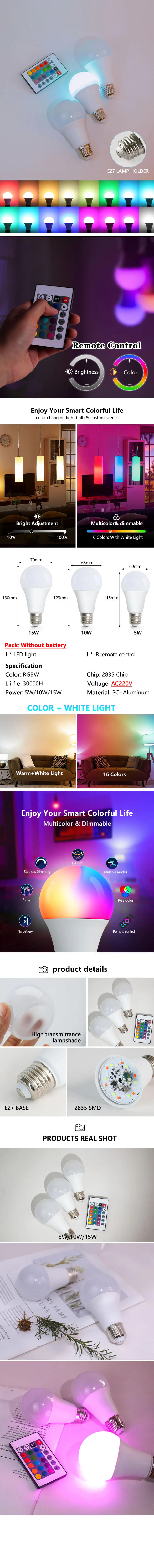 Description Picture 2 of itemLED Lamp Bulbs Bombilla E27 Ampolletas Lights Bulbs 220V LED RGB Lights Remote Control Home Decor Color Focus Ambient Lighting