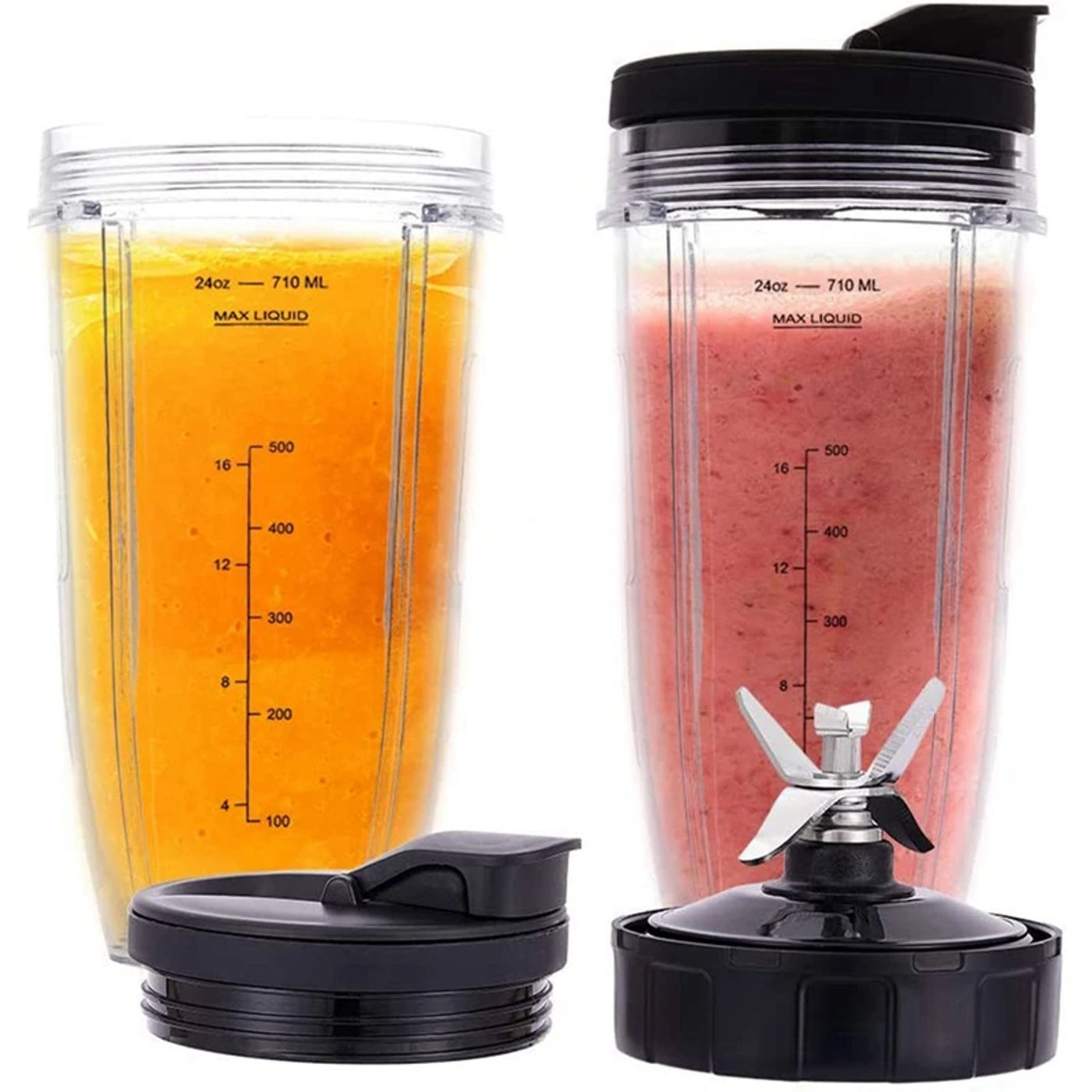 Description Picture 4 of item24Oz Cups With To-Go Lids, 7 Fins Extractor Blade, For Nutri Ninja Auto IQ BN801 SS101 BL480-30 BL641 BL642-30 Blender