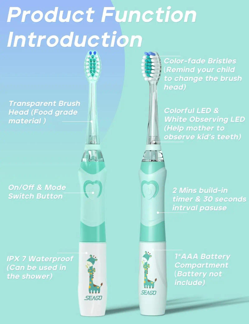 Description Picture 4 of itemSeago Electric Toothbrush for Kids Sonic Clean Teeth Special Soft Brush for Kids 2 Minutes Timer with 8 Extra Brush Heads