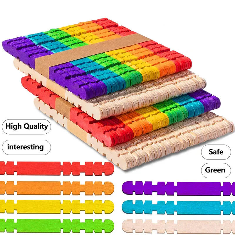 Description Picture 4 of item50Pcs Wooden Popsicle Sticks Natural Wood Ice Cream Sticks Creative Kids Puzzle DIY Hand Crafts Art Ice Cream Lolly Cake Tools