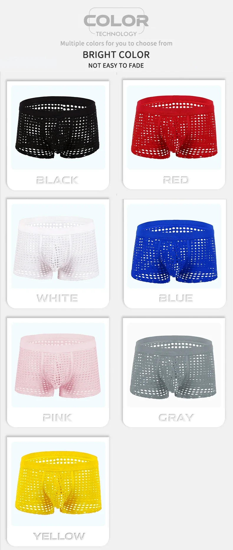 Description Picture 5 of itemHot Sale Men's Mesh Boxer Shorts Large Net Design Comfortable European Style Underpants