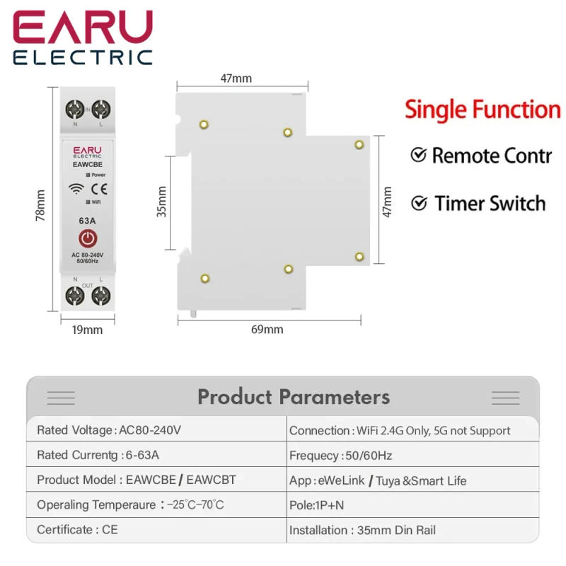 Description Picture 4 of itemTuya eWeLink WiFi Smart Circuit Breaker MCB 1P 63A Power Energy kWh Voltage Current Meter Protector Voice Remote Control Switch