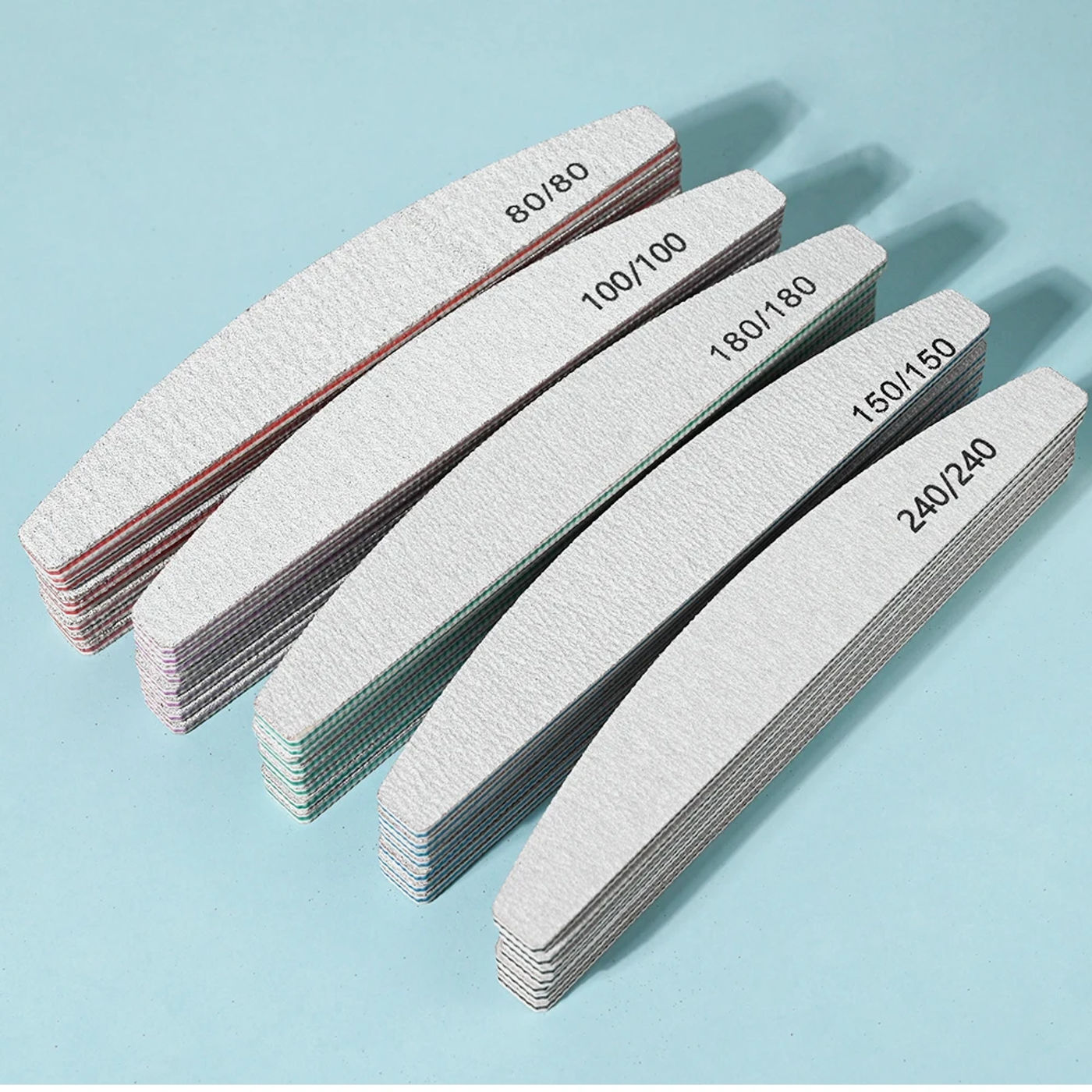Description Picture 4 of item10Pcs/Lot Professional Nail Polish File Set 80 100 150 180 240 Grit Nail File Moon Style Manicure Limes Nails Files Buffer Tools