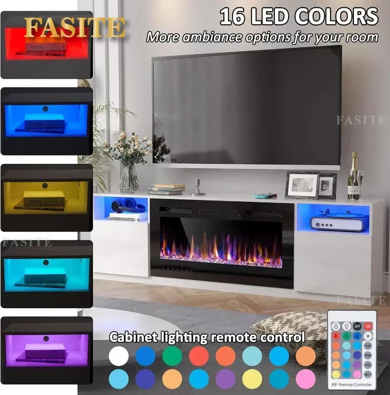 Description Picture 4 of item70" Fireplace TV Stand for Up to 80" with 36" Electric Fireplace TV Console for The Living Room LED Light Entertainment Center