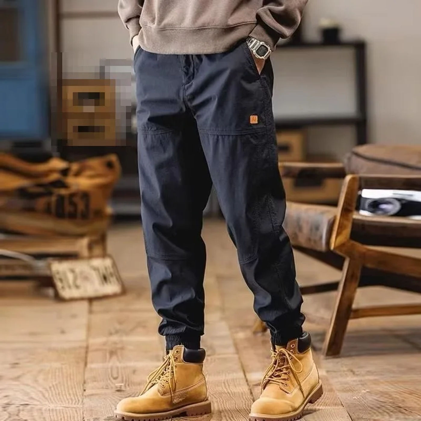 Description Picture 3 of itemMen's Casual Pants Spring Autumn Multi Pocket Cargo Pants Large Size Loose Elastic Waist Bunched Feet Trousers Outdoor Overalls