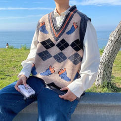 Men's Versatile Loose-fit Sweater Vest For Autumn Casual Trendy Sleeveless Top