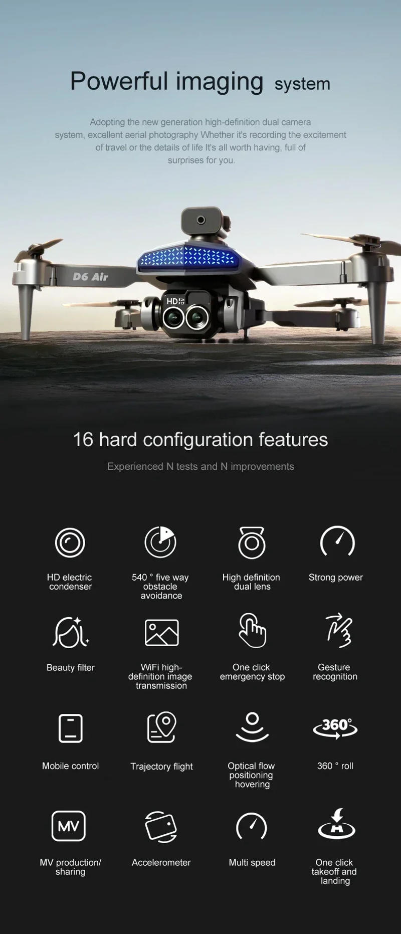 Description Picture 5 of itemXiaomi MIJIA D6 Pro Drone 8k GPS Professional 5G HD Aerial Photography Triple-camera Obstacle Avoidance Brushless Drone 10000m