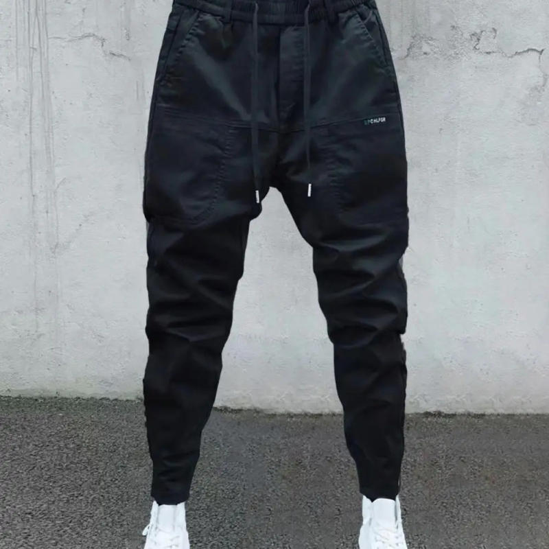 Description Picture 5 of itemMen Pants Solid Color Drawstring Elastic Waist Thick Plush Pockets Casual Sweatpants Ankle-banded Streetwear Long Sport Trousers