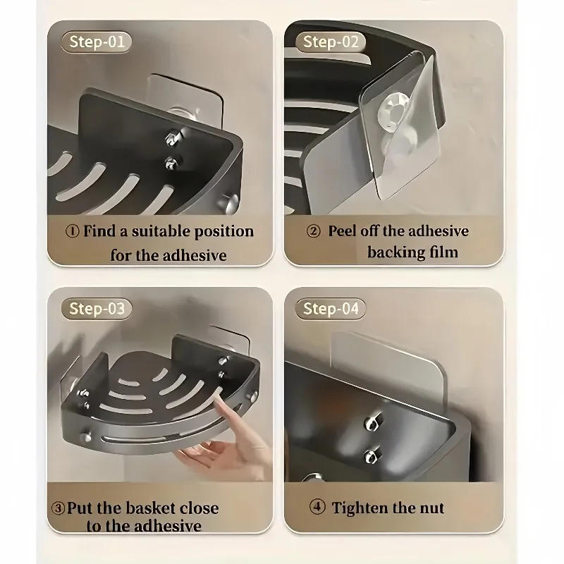 Description Picture 5 of item2-Pack Plastic Corner Shower Shelf Adhesive Wall Mounted Bathroom Organizer for Kitchen Restroom Storage Rack