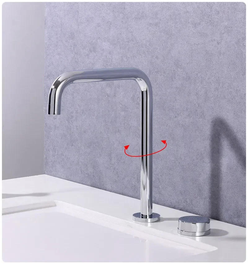 Description Picture 5 of itemBasin faucet Bathroom two holes Widespread Brushed Gold sink tap 360 rotating widespread Black Tap