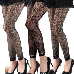 Women's Black Sexy Patterned High Waist Fishnet Footless Tights Girls Leggings Floral Lingerie Stockings for 40-75kg 150-170cm