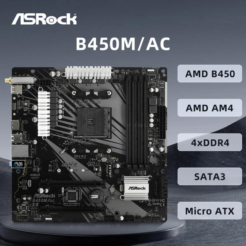Description Picture 3 of itemASROCK B450M/AC Motherboard AMD Promontory B450 AMD AM4 Socket Supports R9 5950X R7 5800X3D CPU 4xDDR4 Micro ATX 100% tested.