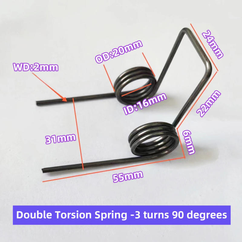 Description Picture 2 of itemCreamily 2PCS Double Torsion spring Wire Diameter=2.0mm Out Dia=20mm Feet Length 55mm 3 Coil 90 Degrees Strong Torsional Spring