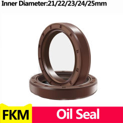 Brown FKM Framework Oil Seal TC Fluoro Rubber Gasket Rings Cover Double Lip with Spring for Bearing ID*OD*THK 21/22/23/24/25MM
