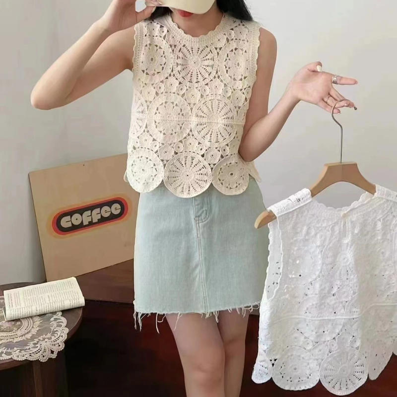 Description Picture 6 of itemSheer Crochet Tank Embroidery Lace Blouse Short Sleeve Open-knit Crop Tops for Women Spring Summer 2024 Boho Vacation Outfit