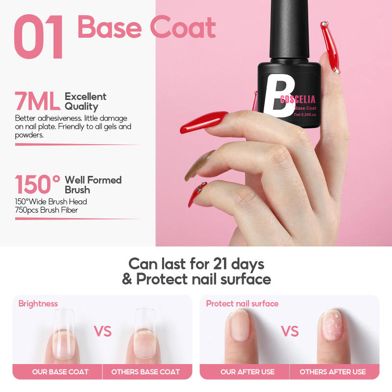 Description Picture 3 of itemCOSCELIA Nail Gel Polish Base Coat Top Coat Matte Top Coat 3pcs Set 7ml No Wipe Shiny Top Coat Long Lasting Salon Quality