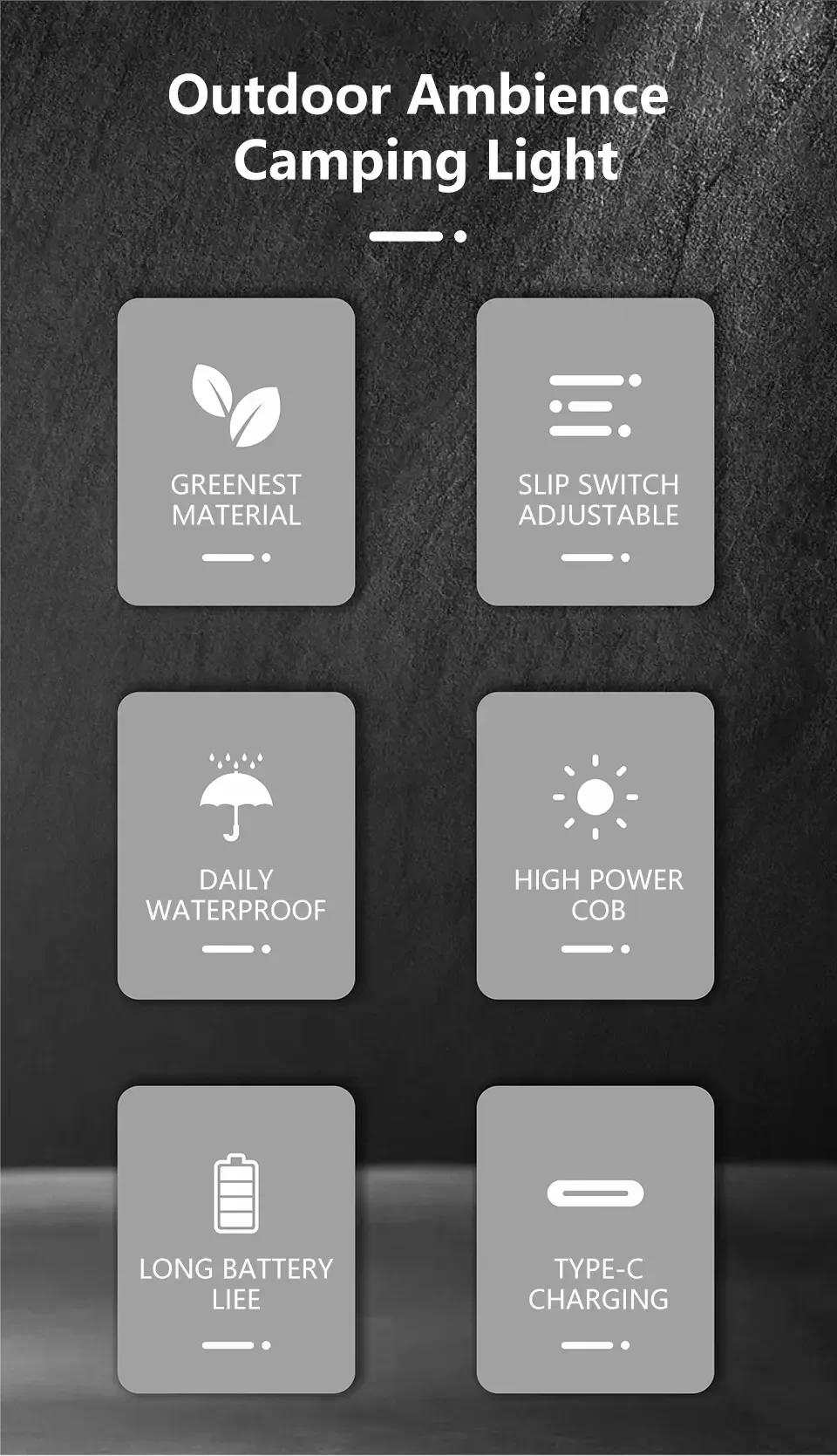 Description Picture 3 of itemOutdoor LED Camping Light Retro Rechargeable Tent Lamp Stepless Dimming COB Atmosphere Light for Camping Hiking Fishing Light