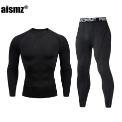 Aismz Men's Gym Jogging First Layer Man Thermo Underwear Set XXXL Second Skins Compression Fitness Rashgard Male Long Johns